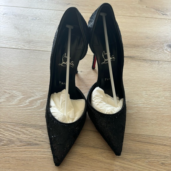 Black Glitter and Pony Hair Izra Christian Louboutins - Picture 4 of 6